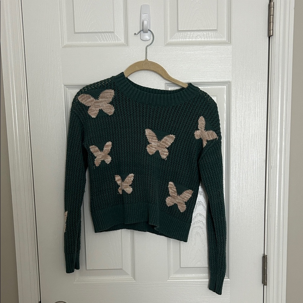 Charming Teal Butterfly Knit Sweater for Kids